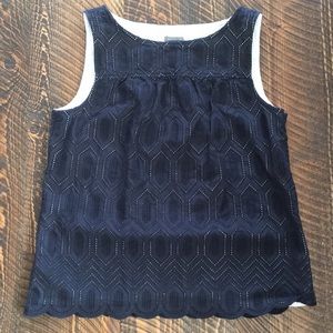 Ann Taylor sleeveless navy tank with scalloped hem